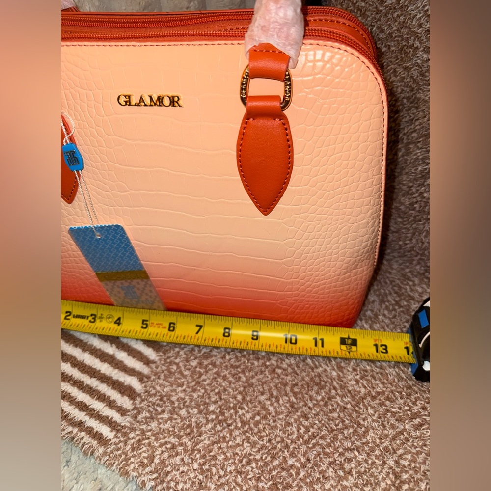 Glamor sunset-colored, alligator-skin textured satchel w/ crossbody strap- NWT - Picture 10 of 12